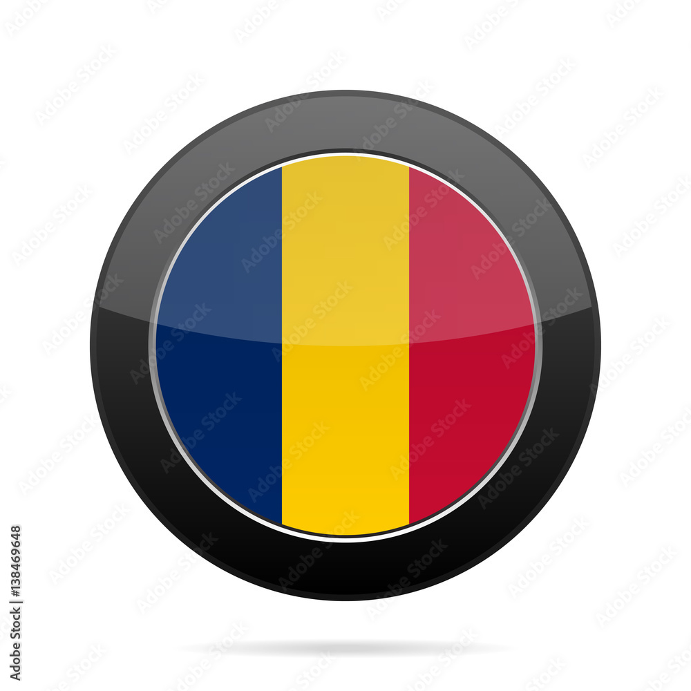 Fototapeta premium Flag of Chad. Shiny black round button.