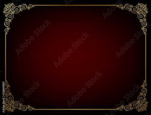 Photography Gold photo frames with corner thailand line floral for picture, Vector frame design decoration pattern style