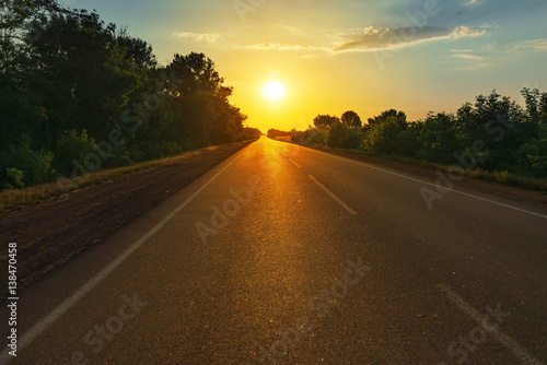 road to horizon in sunset
