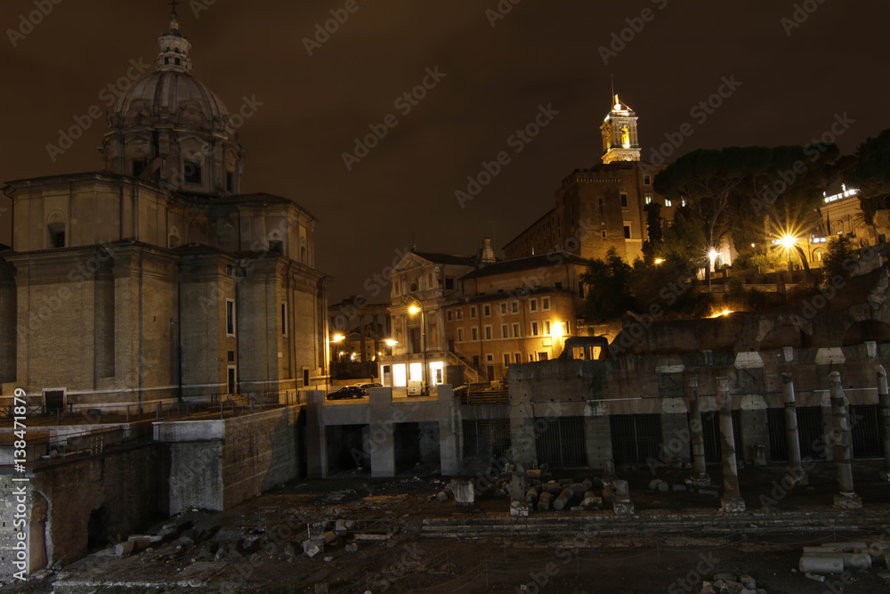 night view of imperial fora, rome