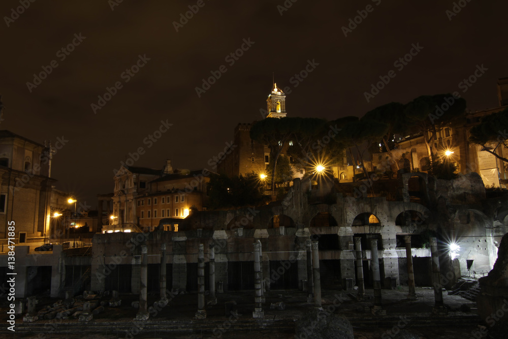 night view of imperial fora, rome