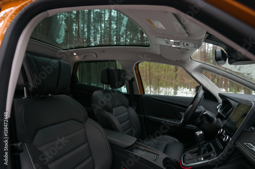 Panoramic roof. Interior of new car.
