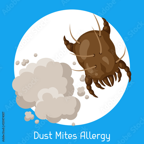 Dust mites allergy. Vector illustration for medical websites advertising medications