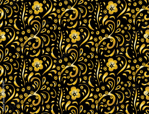 Traditional Russian vector seamless pattern in khokhloma style.