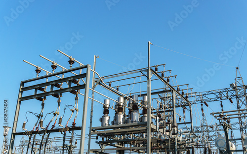 High Voltage Substation in the blue sky
