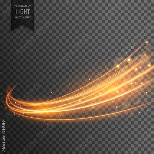 transparent light effect with curve trail and golden sparkles
