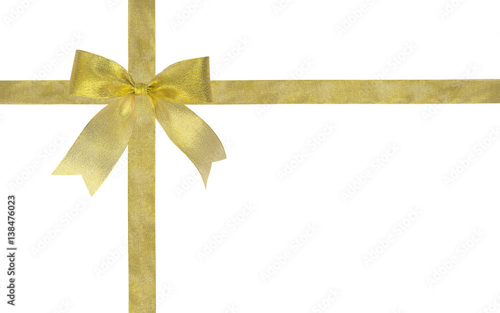 Gold ribbon bow isolated on white background, clipping paht included Gold ribbon bow isolated on white background, clipping paht included