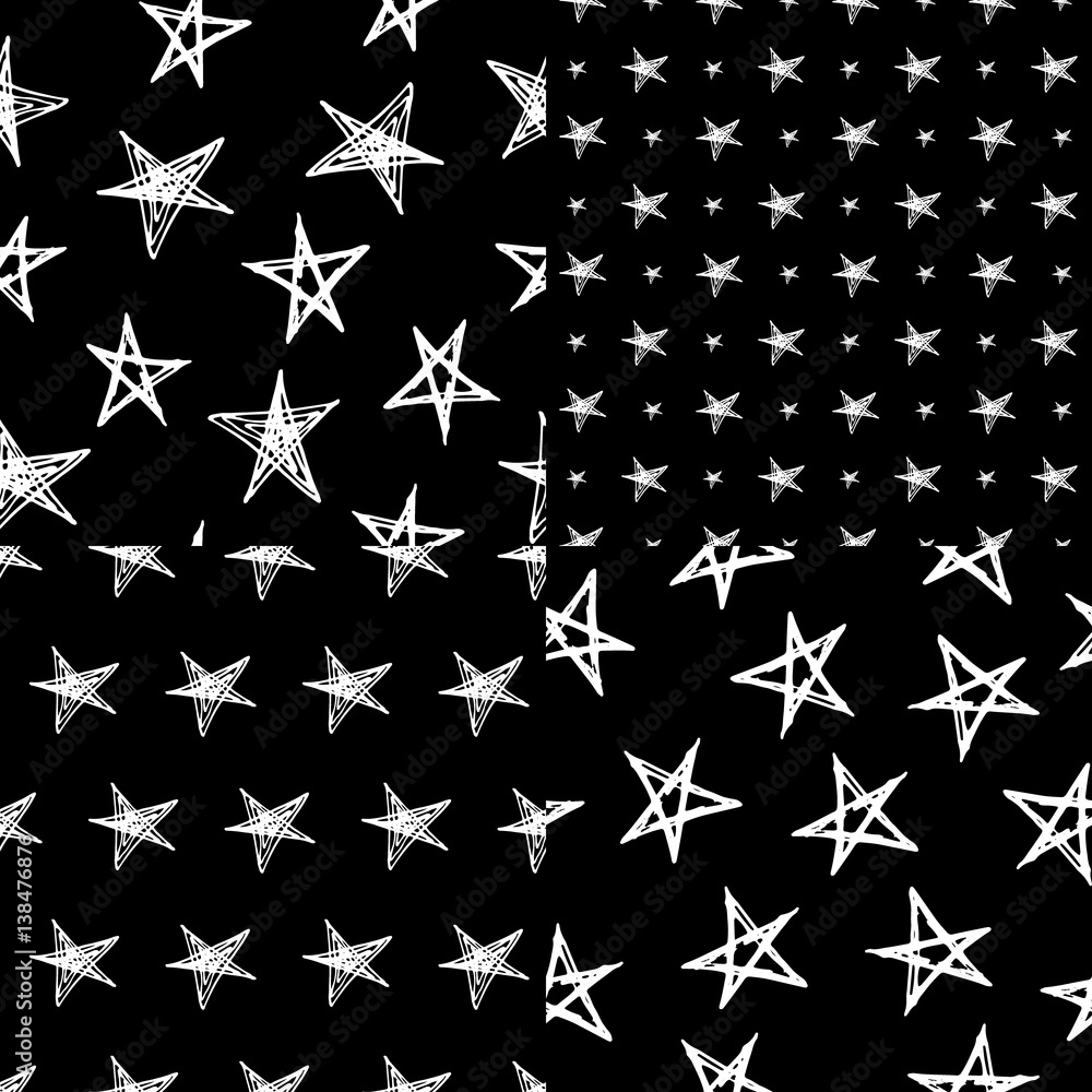 hand-drawn doodle seamless pattern with stars. hand-drawn doodle seamless pattern with stars.