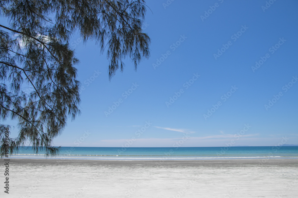 beautiful scene, tropical sea and beach with blue sky background