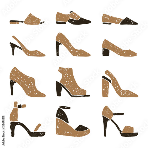 Collection of hand drawn shoes.