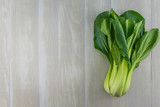 Bok Choy on White Painted Board with Copy Space