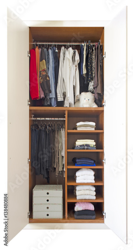 Closet with doors, women's clothing in order