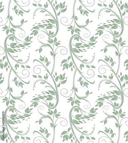 Seamless floral pattern. Greenish gray twigs with leaves. © difinbeker