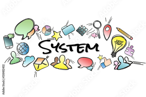 System title isolated on a background and surounded by multimedia icons - Internet concept