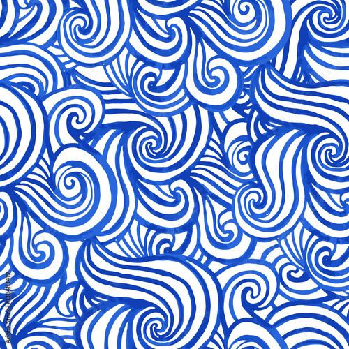 Seamless watercolor wave hand-drawn pattern, waves background.Can be used for wallpaper, pattern fills, web page background,surface textures.