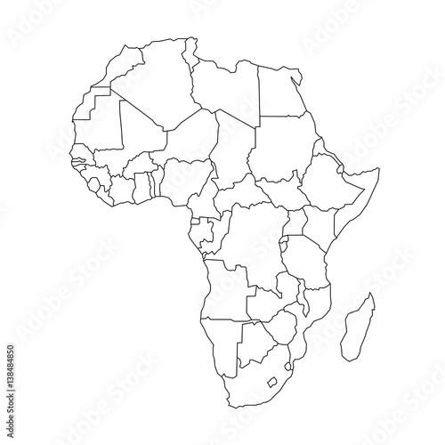 Map of Arfica continent. Simple black wireframe outline with national borders on white background. Vector illustration.