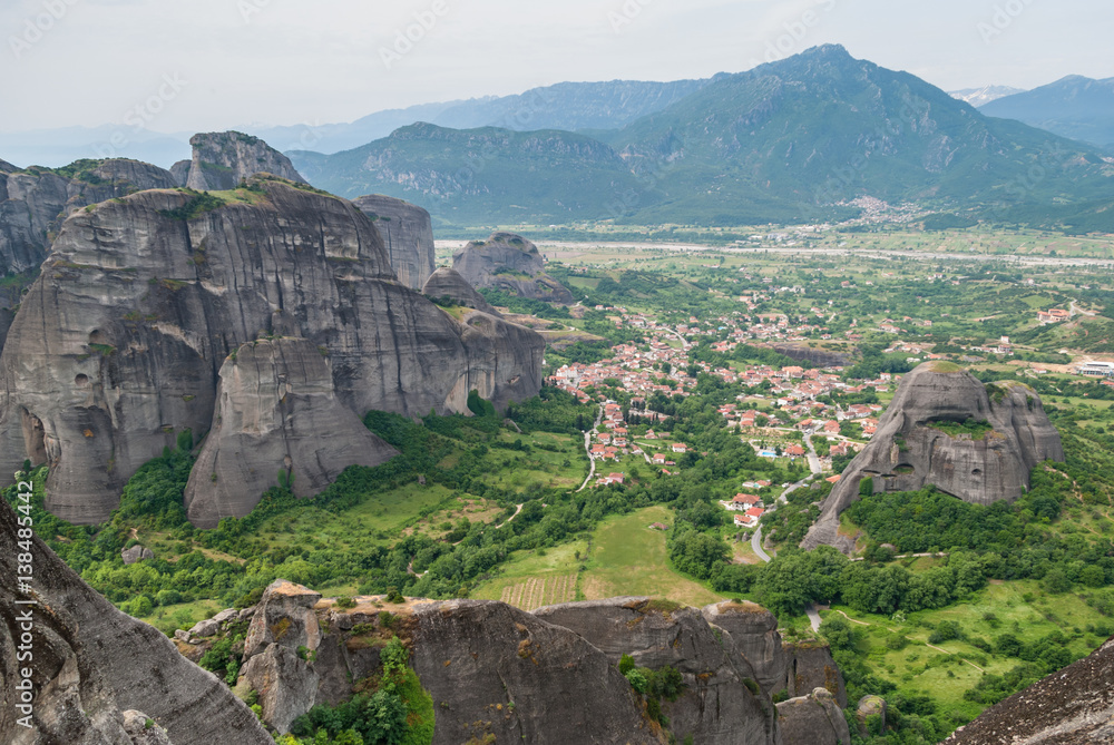 Valley with famous rock formation in Meteora, Greece