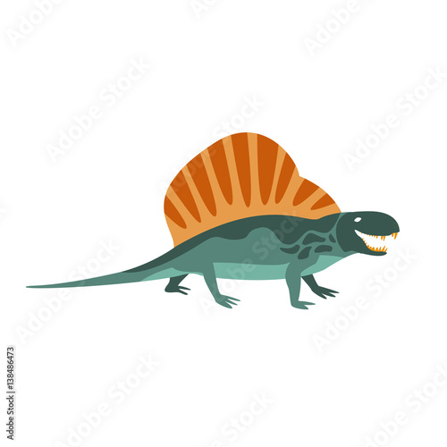 Dimetrodon Green Dinosaur Of Jurassic Period, Prehistoric Extinct Giant Reptile Cartoon Realistic Animal