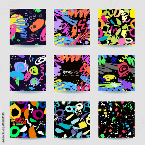 Colorful seamless patterns and frame with grange, inks, shapes e