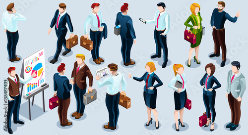 Isometric people isolated meeting staff infographic. 3D Isometric boss person icon set. Creative design vector illustration collection