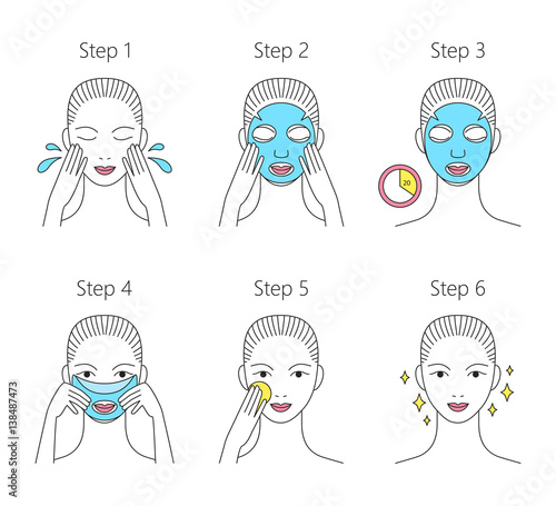 Steps how to apply facial mask. 