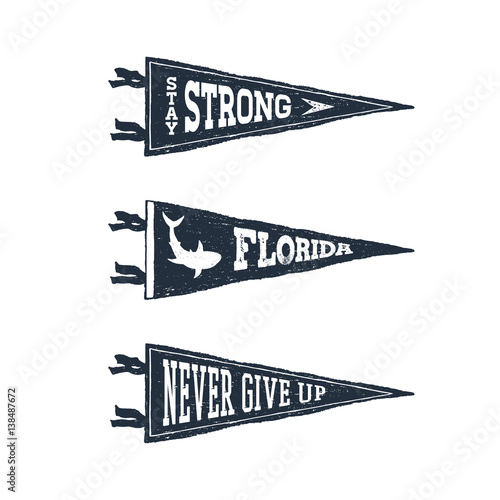 Hand drawn adventure pennant flags set. Vector illustrations and inspirational lettering.