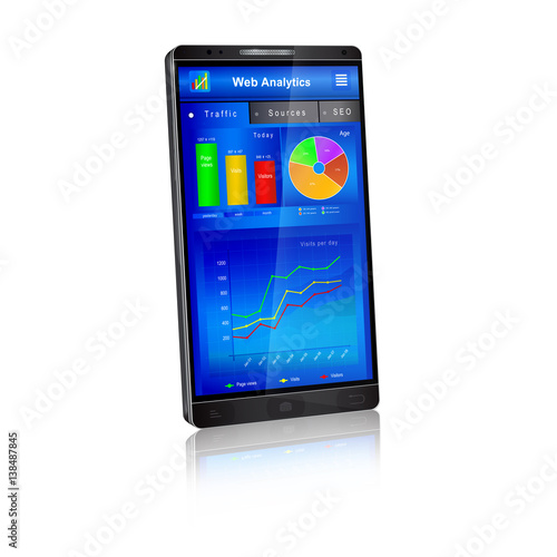 Web analytics application on smartphone screen