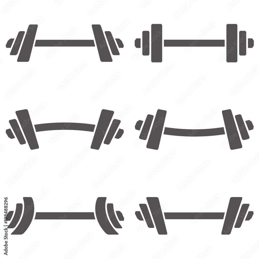 A set of dumbbells isolated on white background A set of dumbbells isolated on white background
