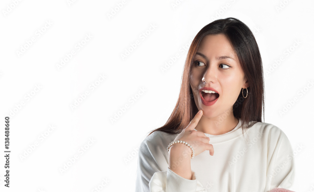 Attractive woman surprised on white background Attractive woman surprised on white background