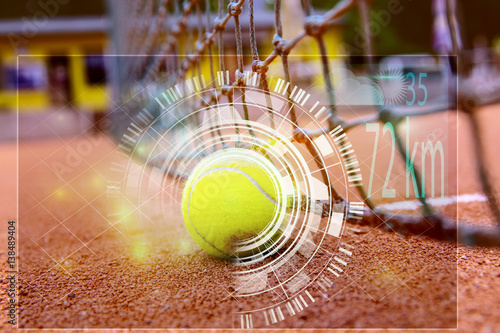 tennis ball and tennis racket on a tennis court with HUD elements © MTaitas
