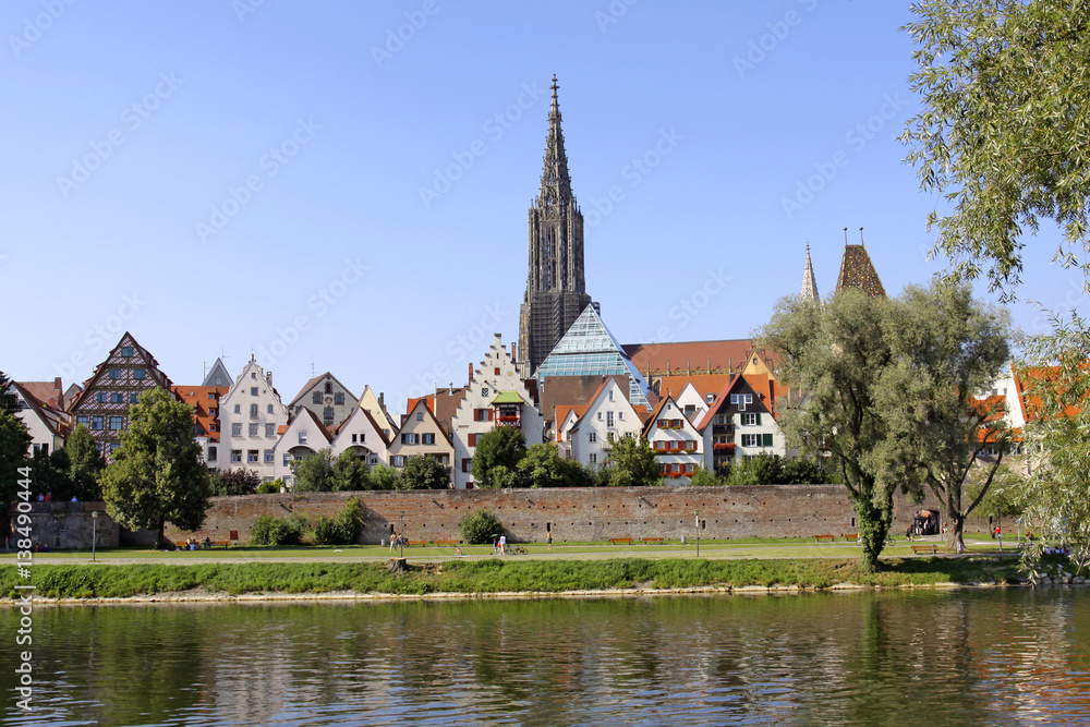 View of the Ulm Minster (Münster) in Ulm on the Danube, highest church tower in the world, height 161,53 metres, Baden-Württemberg, Germany, Europe