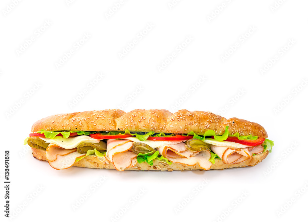 long sandwich with tomatoes and cheese on white background 2 long sandwich with tomatoes and cheese on white background 2
