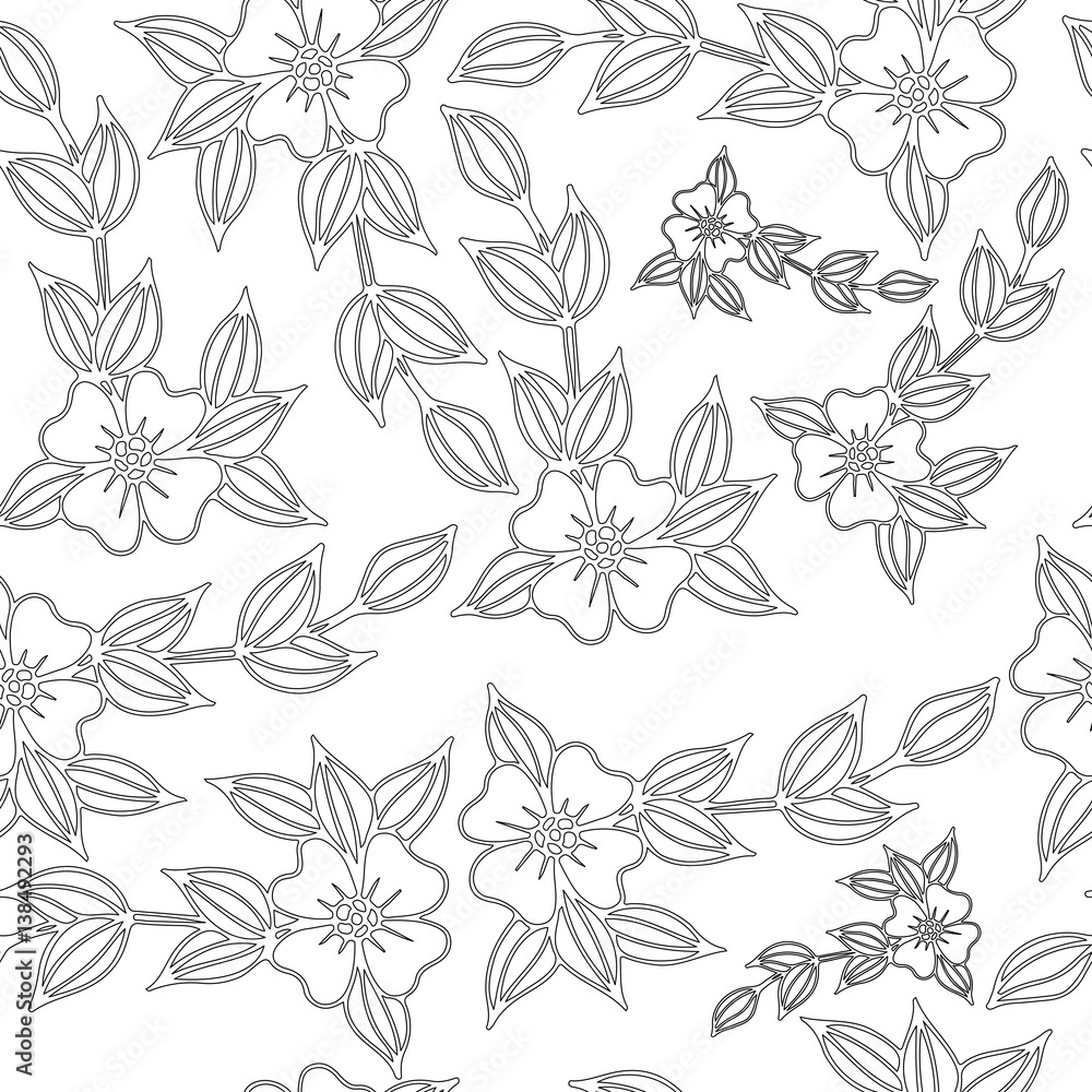 Fototapeta premium Beautiful vector seamless background with flowers and leaves