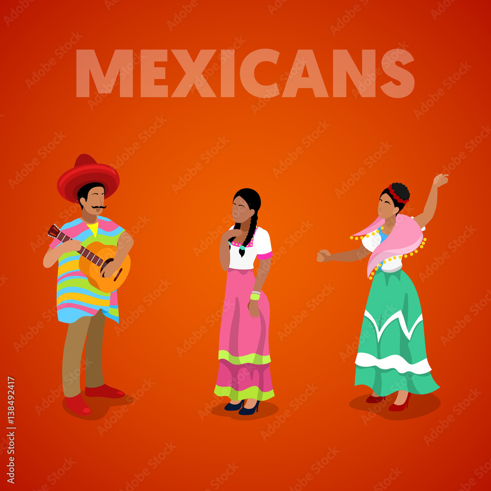 Isometric Mexican People in Traditional Clothes. Vector 3d flat illustration Isometric Mexican People in Traditional Clothes. Vector 3d flat illustration