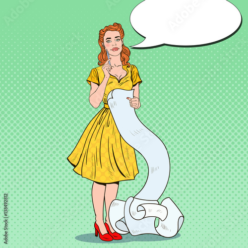 Pop Art Beautiful Woman with Pen and To Do List. Vector illustration