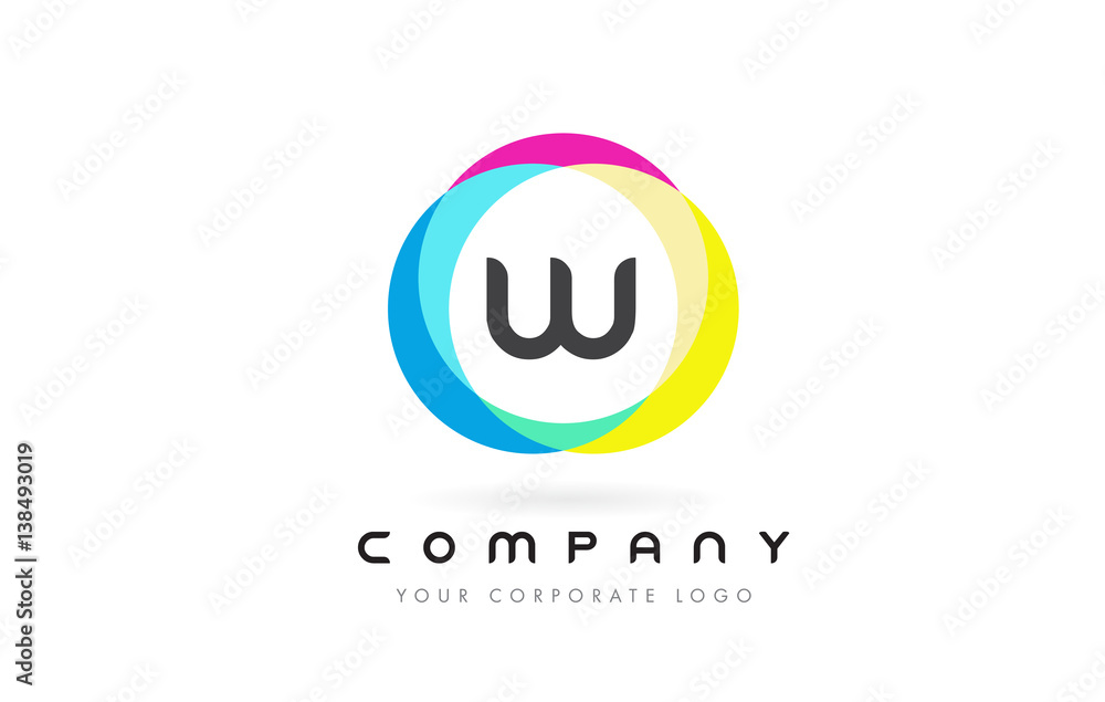 W Letter Logo Design with Rainbow Rounded Colors. W Letter Logo Design with Rainbow Rounded Colors.