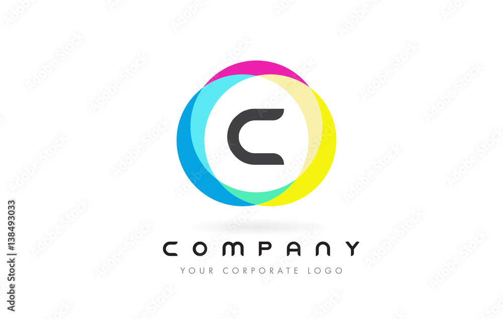 C Letter Logo Design with Rainbow Rounded Colors.