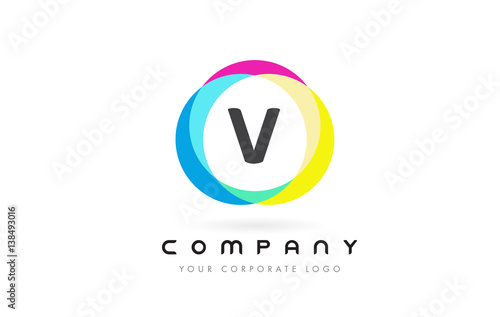 V Letter Logo Design with Rainbow Rounded Colors.