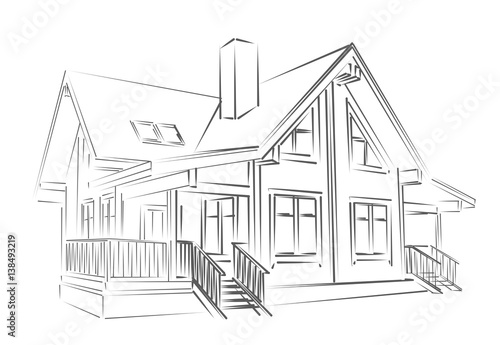 Sketch of wooden house.