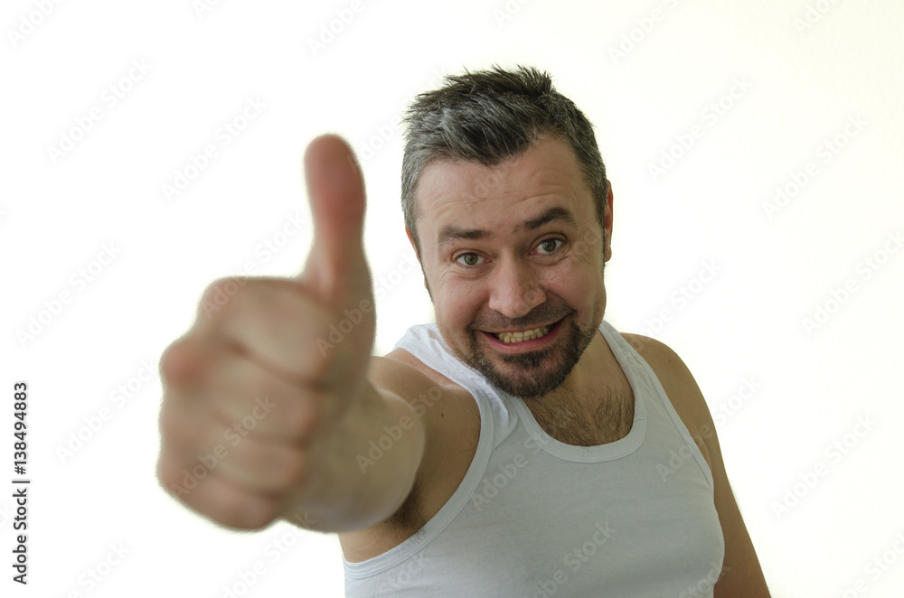 man in a white T-shirt shows Like man in a white T-shirt shows Like