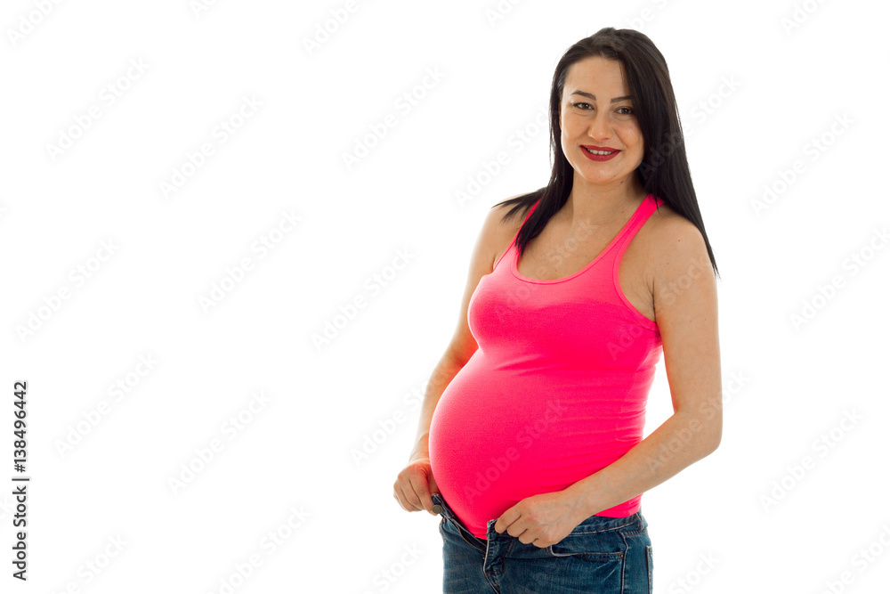 young pregnant girl in a bright t-shirt young pregnant girl in a bright t-shirt