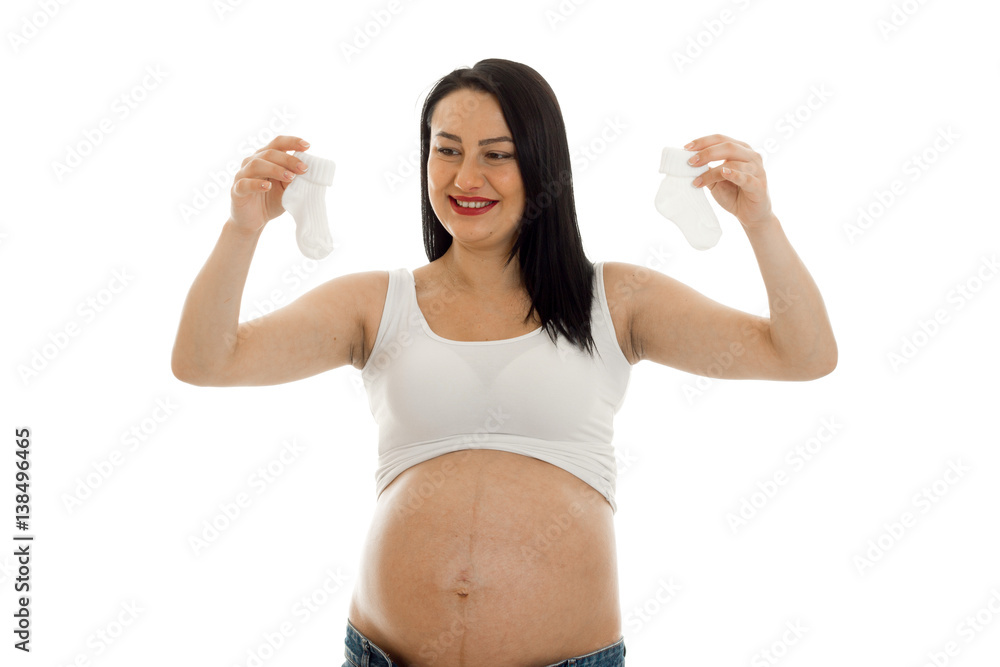 cheerful young pregnant girl raised her hands up cheerful young pregnant girl raised her hands up