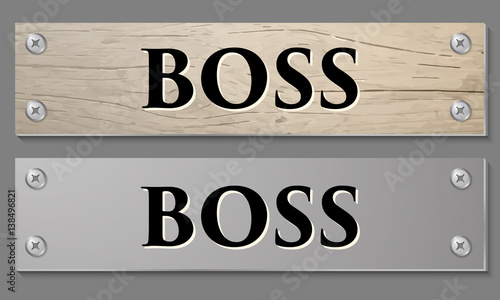 Abstract background with wooden pattern and glass panel with the word boss