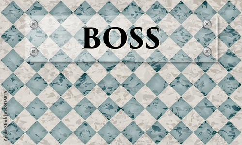 Abstract background with marble pattern and glass panel with the word boss