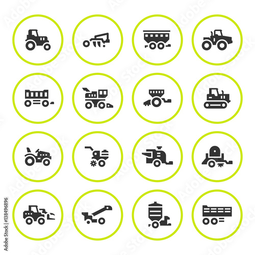 Set round icons of agricultural machinery