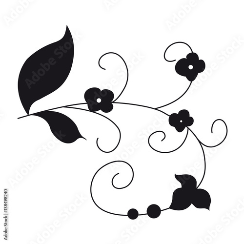 Pattern from curls and flowers on a white background Black
