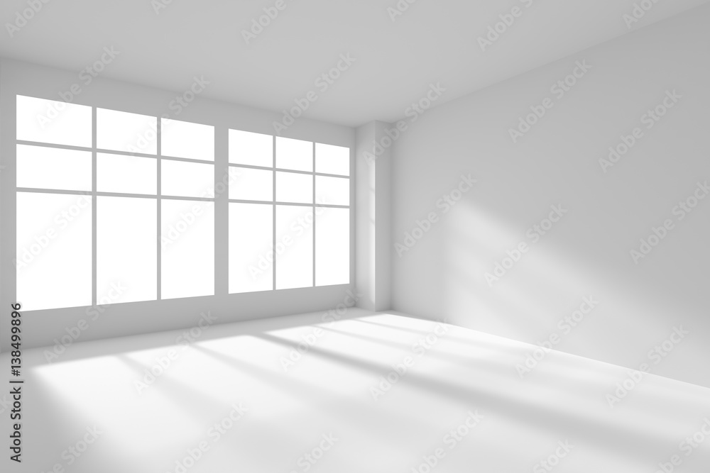 Empty white room with windows and sunlight Empty white room with windows and sunlight