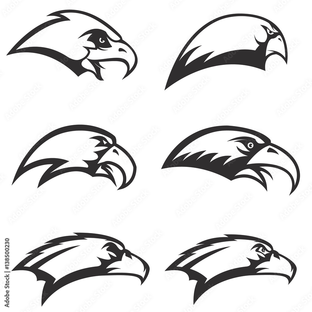 Naklejka premium set of eagle heads icons isolated on white background. Design elements for logo, label, emblem. Vector illustration.