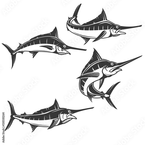 Swordfish icons isolated on white background. Vector illustration.