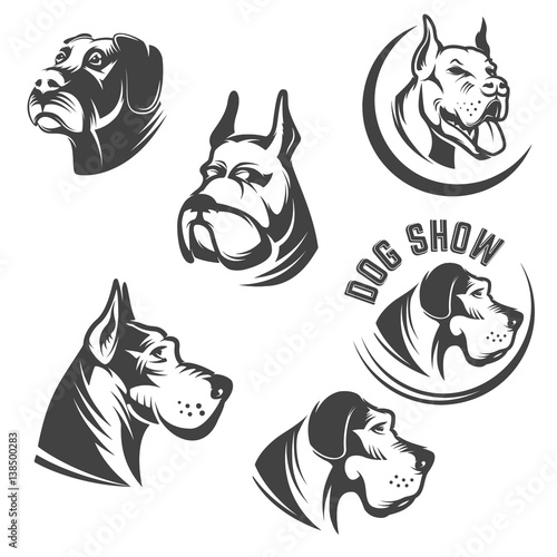 Set of the dog heads icons isolated on white background. Images for logo, label, emblem. Vector illustration.